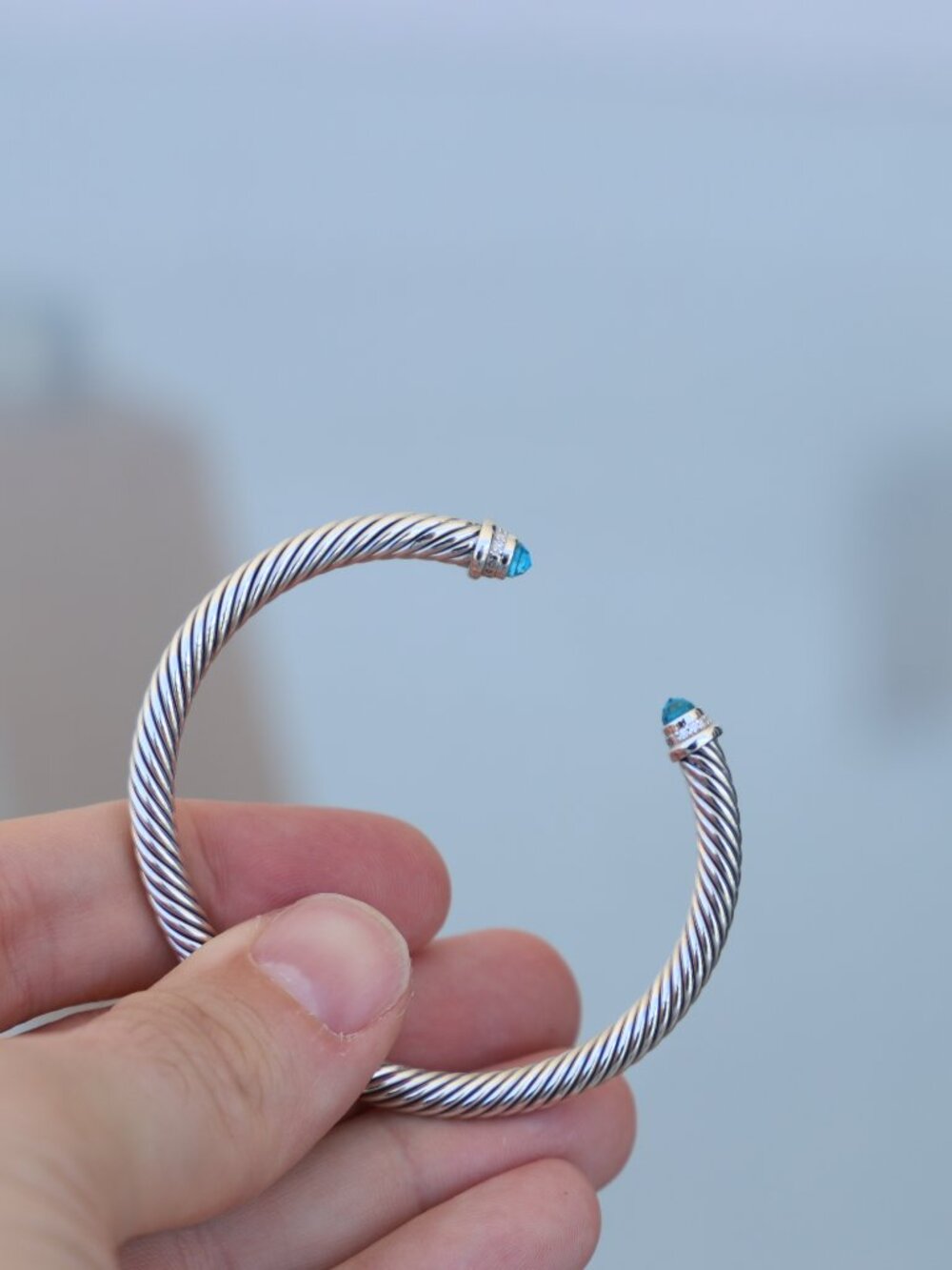 David Yurman Women's 5mm Sterling Silver Blue Topaz Diamonds Bracelet size Small - Picture 2 of 7